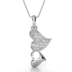 Solid 14K White Gold Pave Lab Grown Diamond Heart Pendant Love Design 0.25 ctw.