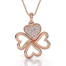 18k Rose Gold Lab Grown Diamond Heart Clover Pendant Necklace Pave Set  (0.22Ct. tw.)