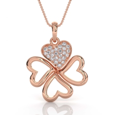18k Rose Gold Lab Grown Diamond Heart Clover Pendant Necklace Pave Set  (0.22Ct. tw.)