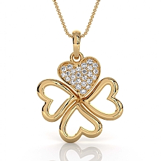 14k Gold Yellow Lab Grown Diamond Heart Clover Pendant Necklace Pave Set  (0.22Ct. tw.)