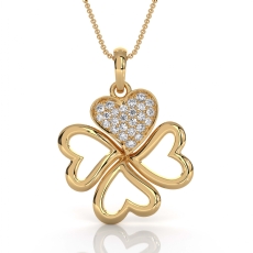 14k Gold Yellow Lab Grown Diamond Heart Clover Pendant Necklace Pave Set  (0.22Ct. tw.)