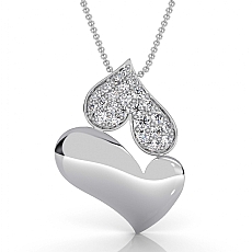 Luxury 14K White Gold Lab Grown Diamond Dual Heart Pendant Pave Set 0.24 ctw.