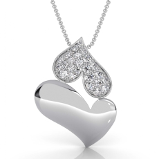 Luxury 14K White Gold Lab Grown Diamond Dual Heart Pendant Pave Set 0.24 ctw.