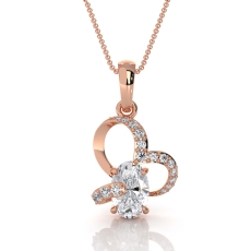 18k Rose Gold Lab Grown Diamond Heart Pendant Oval Center Pave Design  (1.7Ct. tw.)