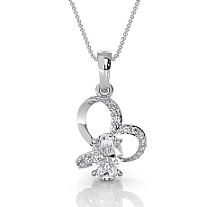 14K White Gold Lab Grown Diamond Heart Pendant Oval Center Pave Design 1.70 ctw.