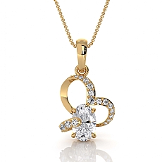 14k Gold Yellow Lab Grown Diamond Heart Pendant Oval Center Pave Design  (1.7Ct. tw.)
