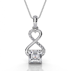 14K White Gold Lab Grown Diamond Infinity Heart Pendant Asscher Cut 1.62 ctw.