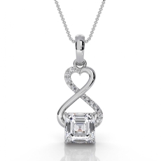 18k Gold White Lab Grown Diamond Infinity Heart Pendant Asscher Cut  (1.62Ct. tw.)