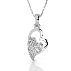 Lab Grown Diamond Heart Pave Pendant 14K White Gold Love Charm Necklace 0.16ctw.
