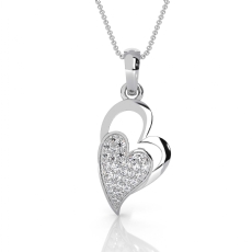 Lab Grown Diamond Heart Pave Pendant 14K White Gold Love Charm Necklace 0.16ctw.