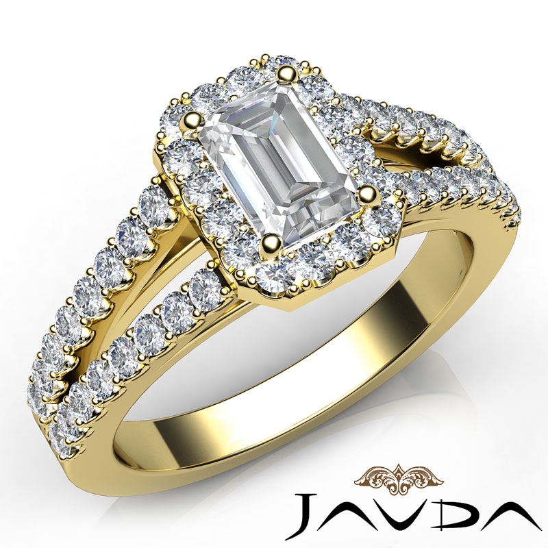 Split Shank Halo French Pave diamond Ring 14k Gold Yellow