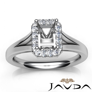 Diamond Engagement Emerald Semi Mount 14k Gold White Halo Pave Setting Ring 0.2Ct