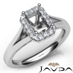 Diamond Engagement Emerald Semi Mount 18k White Gold Halo Pave Setting Ring 0.5Ct - javda.com 