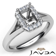Diamond Engagement Emerald Semi Mount 14K W Gold Halo Pave Setting Ring 0.20Ct