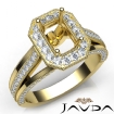 Halo Pave Diamond Engagement Emerald Semi Mount Millgrain Ring 14k Yellow Gold 1.4Ct - javda.com 