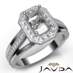 Halo Pave Diamond Engagement Emerald Semi Mount Millgrain Ring Platinum 950 0.9Ct - javda.com 
