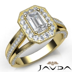 Milgrain Side-Stone Halo diamond Ring 18k Gold Yellow