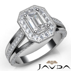 Milgrain Side-Stone Halo diamond Ring 14k Gold White