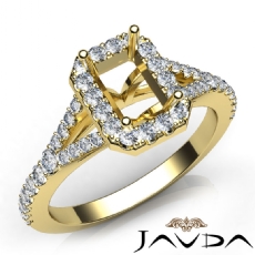 Diamond Engagement 14k Gold Yellow Halo Pave Setting Emerald Semi Mount Ring  (0.5Ct. tw.)
