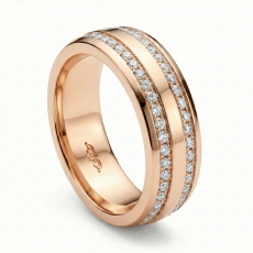 Dome 2 Row Round Diamond Eternity Men's Wedding Band in 18k Rose Gold  (1.1Ct. tw.)