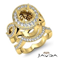 Diamond Engagement Band Bridal Set 14k Gold Yellow Halo Pave Setting Ring  (1.8Ct. tw.)