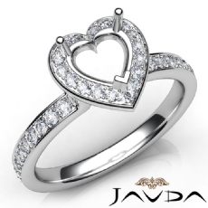 Diamond Engagement Halo Pave Setting Heart Semi Mount Ring 14K White Gold 0.45Ct