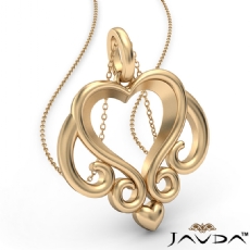 Gold Scroll Open Heart Pendant 18 Inch Chain 14k Yellow Gold 3.3 Gram