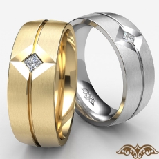 Matte Finish Men's Kite Set Diamond Half Wedding Band 14k Gold Yellow  (0.1Ct. tw.)