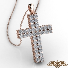 Prong 2 Row Round Diamond Cross Pendant Necklace 14k Rose Gold 18 Inch  (0.45Ct. tw.)