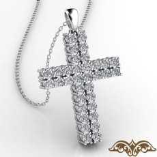 Prong 2 Row Round Diamond Cross Pendant Necklace 14k White Gold 18 Inch 0.45 Ct