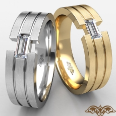 Grooved Matte 0.25 Ct Baguette Diamond Mens Wedding Band 14k W Gold