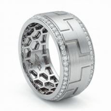 Carved Design Diamond Eternity Men's Wedding Band 14k White Gold 0.90 Ct.