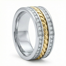 Rope Design Channel Diamond Men's Eternity Wedding Band 14k 2 Tone Gold 1.75 Ct