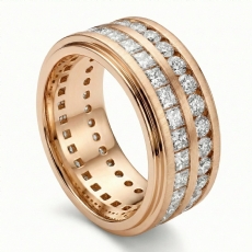 2 Row Men's Round & Princess Diamond Eternity Wedding Band 18k Rose Gold  (2.5Ct. tw.)