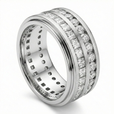 2 Row Men's Round & Princess Diamond Eternity Wedding Band 14k W Gold 2.50 Ct