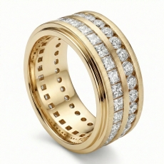 2 Row Men's Round & Princess Diamond Eternity Wedding Band 14k Gold Yellow  (2.5Ct. tw.)