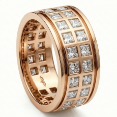 Double Row Princess Diamond Men's Eternity Wedding Band 18k Rose Gold  (3Ct. tw.)