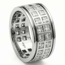 Double Row Princess Diamond Men's Eternity Wedding Band 14k White Gold 3 Ct