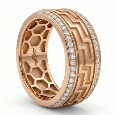 Geometric Greek Key Diamond Eternity Men's Wedding Band 18k Rose Gold  (0.9Ct. tw.)