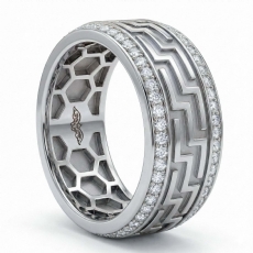 Geometric Greek Key Diamond Eternity Men's Wedding Band 14k White Gold 0.90Ct