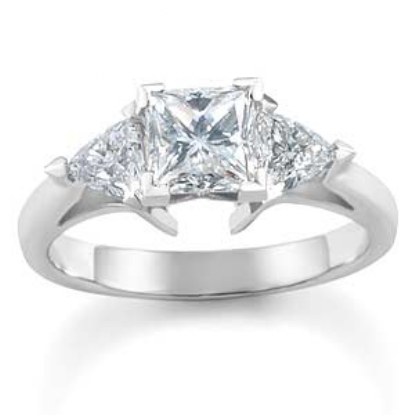 Princess And Trillion Diamond Three Stone Engagement Rings - Abelini