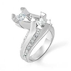 1.40 Ct Round & Princess Diamond Engagement Ring 14k W Gold