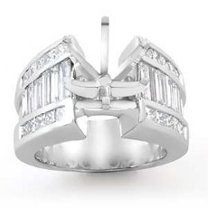 3.2Ct. Princess Baguette Side Diamond Engagement Setting Ring 14K W Gold Semi Mount