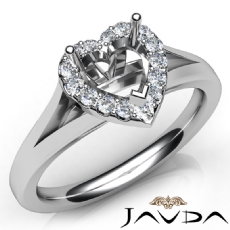 Diamond Engagement Heart Semi Mount 14K White Gold Halo Pave Setting Ring 0.20Ct