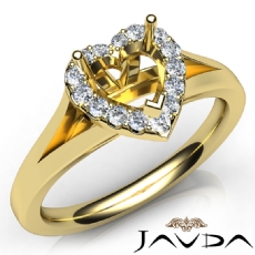 Diamond Engagement Heart Semi Mount 14k Gold Yellow Halo Pave Setting Ring  (0.2Ct. tw.)