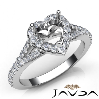 Diamond Engagement 18k Gold White Halo Pave Setting Heart Semi Mount Ring 0.5Ct
