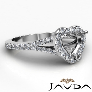 Diamond Engagement 18k Gold White Halo Pave Setting Heart Semi Mount Ring 0.5Ct