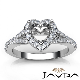 Diamond Engagement 18k Gold White Halo Pave Setting Heart Semi Mount Ring 0.5Ct