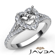 Diamond Engagement 14K White Gold Halo Pave Setting Heart Semi Mount Ring 0.50Ct