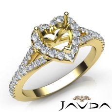 Diamond Engagement 14k Gold Yellow Halo Pave Setting Heart Semi Mount Ring  (0.5Ct. tw.)